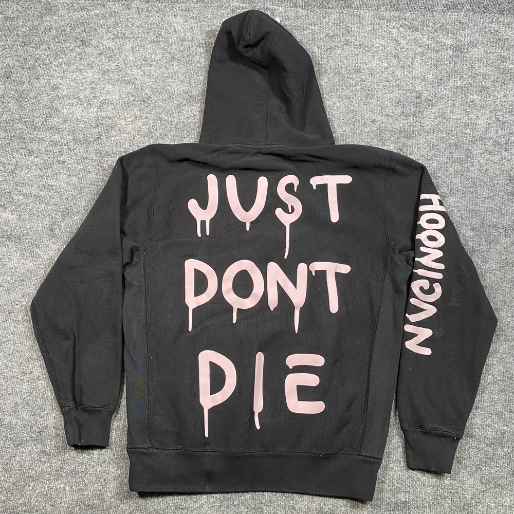 Hoonigan Mens Just Dont Die Skull 43 Hoodie Black Pink Drip Graphic Large